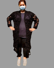 Load image into Gallery viewer, Black Ruana, Long Crochet Vest, 3XL-5XL Crochet Vest