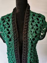 Load image into Gallery viewer, Open Lace Green and Black Crochet Vest