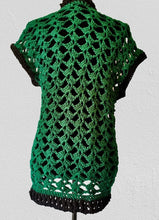 Load image into Gallery viewer, Open Lace Green and Black Crochet Vest
