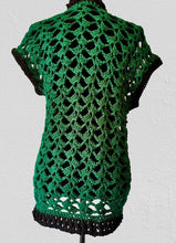 Load image into Gallery viewer, Open Lace Green and Black Crochet Vest