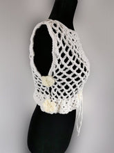 Load image into Gallery viewer, Flower Power Crop Top, White Cover Up by Claudia&#39;s Crochet Creations
