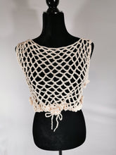 Load image into Gallery viewer, Flower Power Crop Top, Soft Ecru Cotton Cover Up by Claudia's Crochet Creations