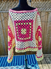 Load image into Gallery viewer, Granny Square Crochet PONCHO, Retro Poncho, Vintage Reversible Poncho
