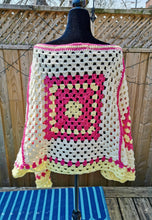 Load image into Gallery viewer, Granny Square Crochet PONCHO, Retro Poncho, Vintage Reversible Poncho
