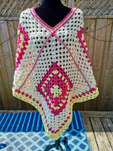 Load image into Gallery viewer, Granny Square Crochet PONCHO, Retro Poncho, Vintage Reversible Poncho