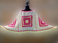 Load image into Gallery viewer, Granny Square Crochet PONCHO, Retro Poncho, Vintage Reversible Poncho