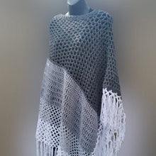 Load image into Gallery viewer, Long Asymmetrical Textured Grey Crochet Poncho, Plus Size Poncho