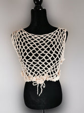 Load image into Gallery viewer, Flower Power Crop Top, Soft Ecru Cotton Cover Up by Claudia's Crochet Creations