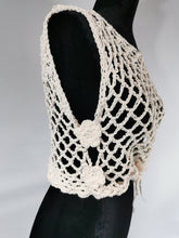 Load image into Gallery viewer, Flower Power Crop Top, Soft Ecru Cotton Cover Up by Claudia's Crochet Creations