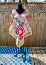 Load image into Gallery viewer, Granny Square Crochet PONCHO, Retro Poncho, Vintage Reversible Poncho