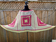 Load image into Gallery viewer, Granny Square Crochet PONCHO, Retro Poncho, Vintage Reversible Poncho
