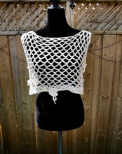 Load image into Gallery viewer, Flower Power Crop Top, Soft Ecru Cotton Cover Up by Claudia's Crochet Creations
