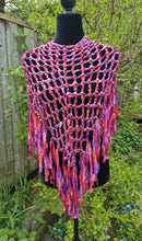 Load image into Gallery viewer, Pink &amp; Purple Ribbon Crochet Poncho
