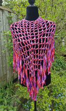 Load image into Gallery viewer, Pink & Purple Ribbon Crochet Poncho