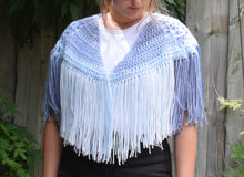 Load image into Gallery viewer, Summer's Blue Crochet Cape with fringe