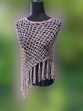 Load image into Gallery viewer, Pink and Grey Diagonal Crochet Poncho, Poncho with fringe, Light Poncho