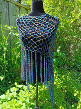Load image into Gallery viewer, Purple, Teal & Green Crochet Poncho - Diagonal Poncho with fringe