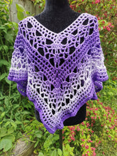 Load image into Gallery viewer, Fire and Ice PURPLE Crochet Poncho, Variegated Poncho/Cape