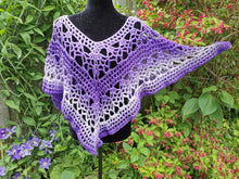 Load image into Gallery viewer, Fire and Ice PURPLE Crochet Poncho, Variegated Poncho/Cape