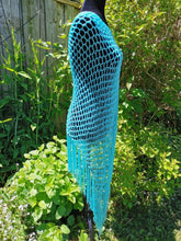Load image into Gallery viewer, Ocean Blue Poncho - Diagonal Crochet Poncho with fringe