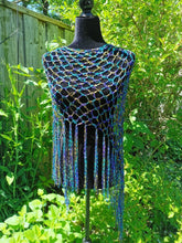 Load image into Gallery viewer, Purple, Teal & Green Crochet Poncho - Diagonal Poncho with fringe