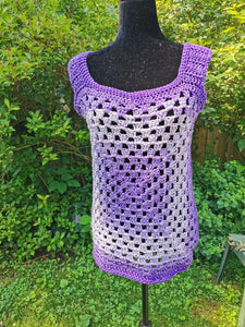 Retro Granny Square Vest, Colourful Vest, Sweater Vest Vintage, Crochet Top in Purples