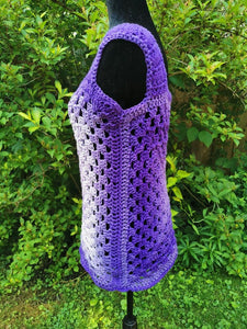 Retro Granny Square Vest, Colourful Vest, Sweater Vest Vintage, Crochet Top in Purples
