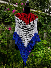 Load image into Gallery viewer, Red, White and Blue Diagonal Crochet Poncho