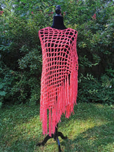 Load image into Gallery viewer, Peach Ribbon Diagonal Crochet Poncho