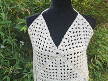 Load image into Gallery viewer, 1970's White Granny Square Crop Top with Fringe, White Beach Top, Crochet Festival Top