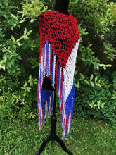Load image into Gallery viewer, Red, White and Blue, Long Diagonal Crochet Poncho