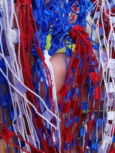 Load image into Gallery viewer, Red, White and Blue, Long Diagonal Crochet Poncho