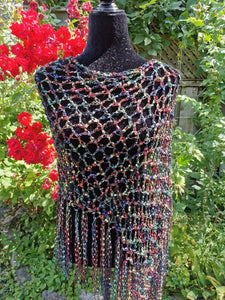 Gems & Black Diagonal Crochet Poncho