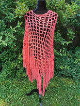 Load image into Gallery viewer, Peach Ribbon Diagonal Crochet Poncho