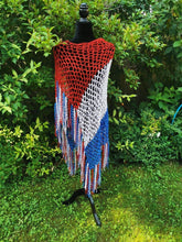 Load image into Gallery viewer, Red, White and Blue, Long Diagonal Crochet Poncho

