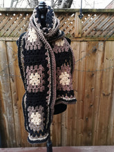 Load image into Gallery viewer, Brown Unisex Scarf, Scarf for Him, Extra Long Crochet Scarf, Granny Square Scarf