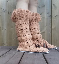 Load image into Gallery viewer, Vintage Boots, Boho Boots with fringe, Coachella Boots, Pixie Boots, Tall Moccasins