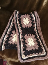 Load image into Gallery viewer, Brown Unisex Scarf, Scarf for Him, Extra Long Crochet Scarf, Granny Square Scarf