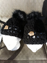 Load image into Gallery viewer, Mommy and Me Chunky Hats with Pompom Set, Adult and Child Hats, Handmade Hat Set