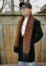 Load image into Gallery viewer, Brown Scarf for Him, Granny Square Scarf, Unisex Scarf, Scarf with Pockets