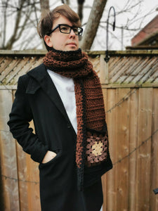 Brown Scarf for Him, Granny Square Scarf, Unisex Scarf, Scarf with Pockets