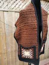 Load image into Gallery viewer, Brown Scarf for Him, Granny Square Scarf, Unisex Scarf, Scarf with Pockets