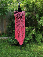 Load image into Gallery viewer, Peach Ribbon Diagonal Crochet Poncho