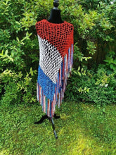Load image into Gallery viewer, Red, White and Blue, Long Diagonal Crochet Poncho