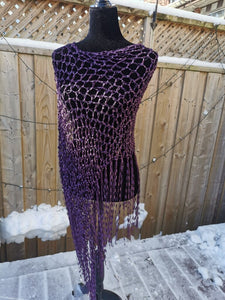 Purple Diagonal Poncho with fringe, Bohemian Cover Up, Bikini Cover