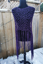 Load image into Gallery viewer, Purple Diagonal Poncho with fringe, Bohemian Cover Up, Bikini Cover
