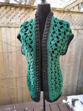 Load image into Gallery viewer, Open Lace Green and Black Crochet Vest