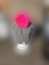 Load image into Gallery viewer, Chunky Hat with Heart, Large Adult Hat, Handmade crochet Heart Hat with Pompom
