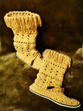 Load image into Gallery viewer, Vintage Boots, Boho Boots with fringe, Coachella Boots, Pixie Boots, Tall Moccasins