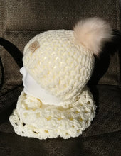 Load image into Gallery viewer, Soft Cocoon Shrug Set, Off White, Hygge Bolero Set, Beige Shrug, Hat & Cowl Set